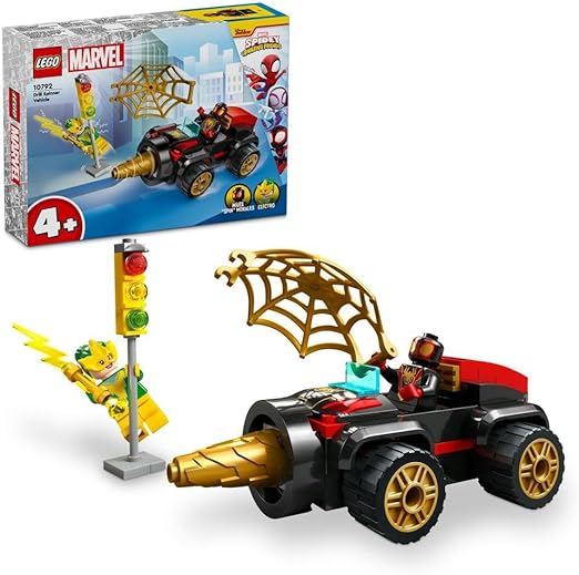 LEGO Marvel Spidey and his Amazing Friends Drill Spinner Vehicle, Spider-Man Car toy for 4 Plus Year Old Kids, Boys & Girls, with 2 Minifigures, Super Hero Fun from Disney+ TV Show, Gift Idea 10792