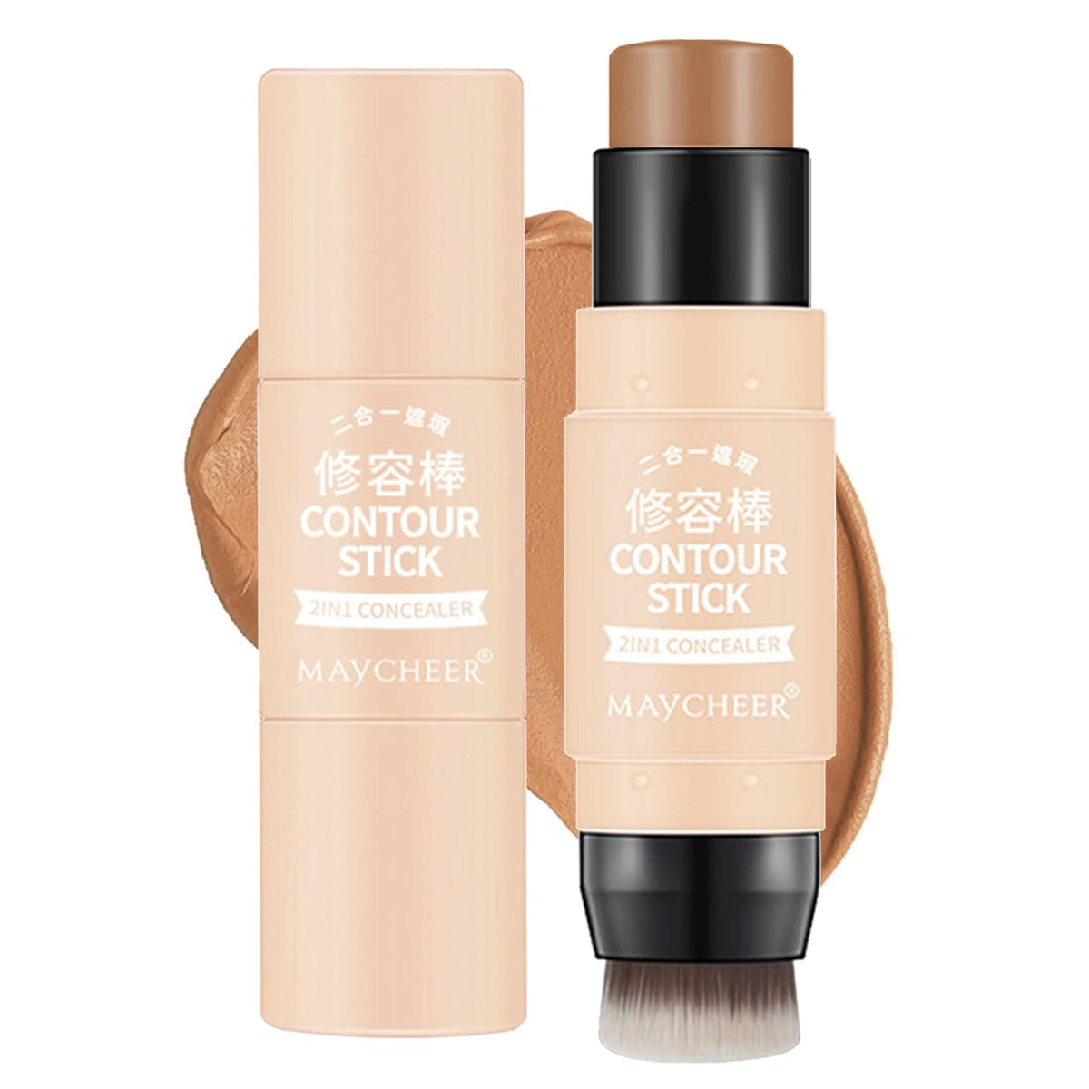 Contour Foundation Stick, Contour Bronzer Pen, Creamy Concealer Bronzer Stick, Face Brightens Shades Pencil with Brush, Highlighting Shade, Highlight Shaping Stick, Waterproof, Longwear Makeup