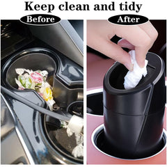 Car Trash Can Bin with Lid, 2 Packs Car Garbage Can Cup Holder, Mini Leakproof Vehicle Trash Garbage Can Bin with 40pcs Trash Bags-Car Organizers and Storage for Front Back Seat Accessories (Black)