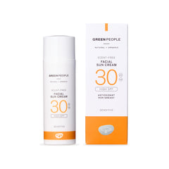Green People Scent Free Facial Sun Cream SPF30 Sunscreen For Sensitive Skin & Prickly Heat - Vegan & Cruelty Free, 50ml