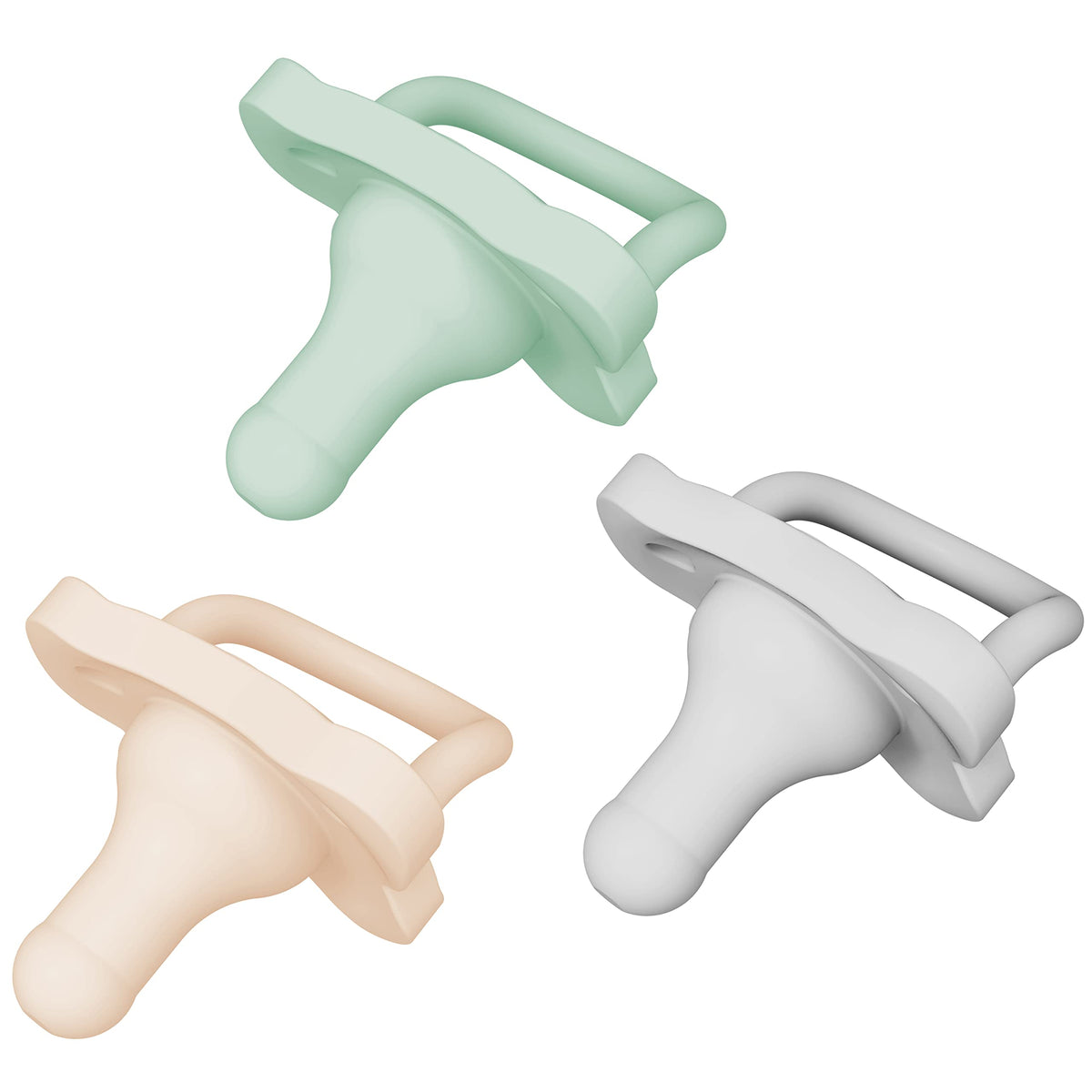 Dr. Brown's HappyPaci 100% Silicone Baby Pacifier, Contoured One-Piece Design, Cool Gray, Green, Ecru, 0-6m, BPA-Free, 3 Pack