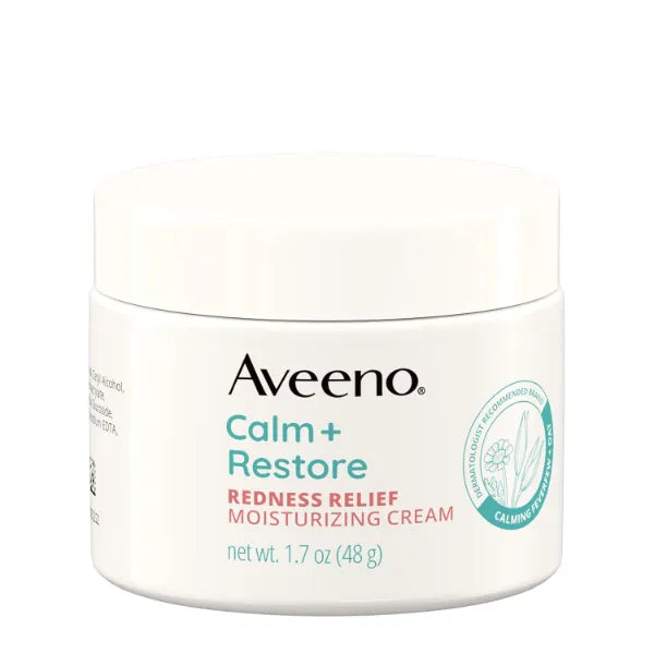 Aveeno Calm + Restore Facial Moisturizer Face Cream for Redness Relief, Non-Comedogenic, Ceramide & Vitamin B5, Hydrating for Dry, Sensitive Skin, Hypoallergenic, Fragrance-Free, 1.7 oz