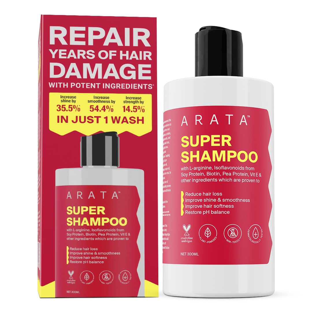 Arata Natural Regenerating 5 in 1 Anti-Hairfall Super Shampoo with Onion Oil, Bhringraj, Apple Cider Vinegar, Argan Oil & Aloe Vera For Women & Men - 300ml