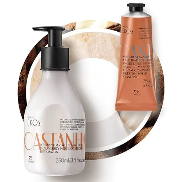 Natura Castanha Hand Care Bundle Renourishing Liquid Hand Soap & 24H Hydration Hand Cream Deep Moisturizing, Soothing & Nourishing Skincare 8.4 fl oz + 2.6 oz