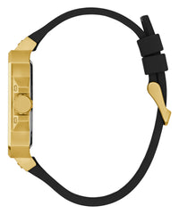 GUESS Men's 42mm Watch - Black Strap Black Dial Gold Tone Case