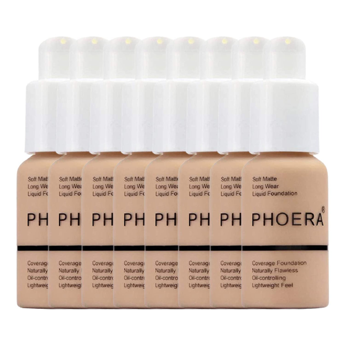 Glamza Phoera Foundation Full Coverage Makeup Set - 24hr Long Lasting Oil Control - Soft Smooth Matte Flawless Concealer Cream - Inc x8 30ml Foundation & Silicone Blender Sponge (104 Buff Beige)
