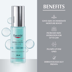 Eucerin Hyaluron Filler Anti-Aging Moisture Booster Face Gel Moisturizer with Hyaluronic Acid and Glycerin, Lightweight Formula, Plumps up Fine Lines, Immediate Hydration For All Skin Types, 30ml
