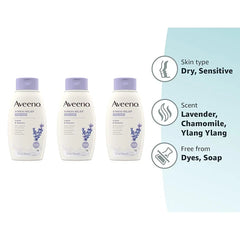 Aveeno Stress Relief Body Wash with Soothing Oat, Lavender, Chamomile & Ylang-Ylang Essential Oils, Hypoallergenic, Dye-Free & Soap-Free Calming Body Wash, 12 fl. Oz (Pack of 3)