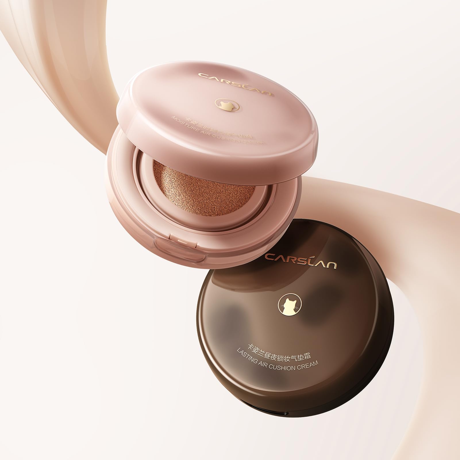 CARSLAN Moisture Air Cushion Cream Face Foundation Makeup, Lightweight, Full Dewy Coverage, Builable Glow, Finish Foundation with Hyaluronic acid, P01 Fair Pink For Dry Skin (Refill Included)