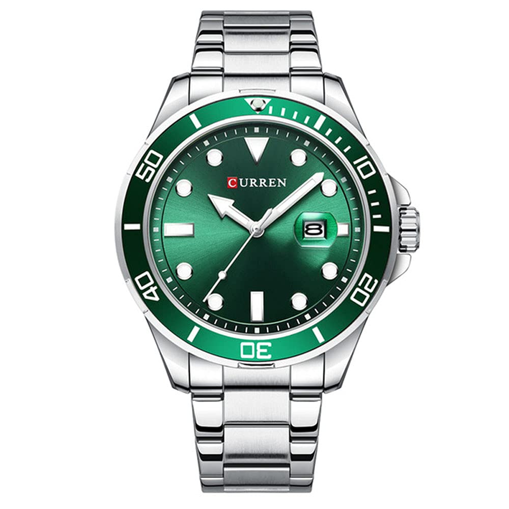 CURREN Analogue Window with Dating Geometric Detail Men's Wrist Watch, Green