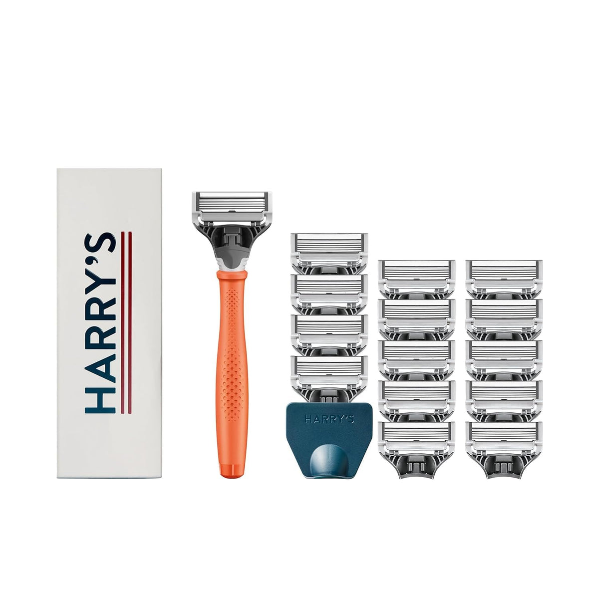 Harry's Shaving Kit for Men Razor Handle, 15 Razor Blade Refills, and Travel Blade Cover Orange