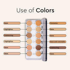 C2P PROFESSIONAL MAKEUP Pro Ultra HD 12 Color Dermashield - Foundation, Contour & Concealer Palette for Face | Offers Full Coverage for Oily Skin - All in 1 palette 42g