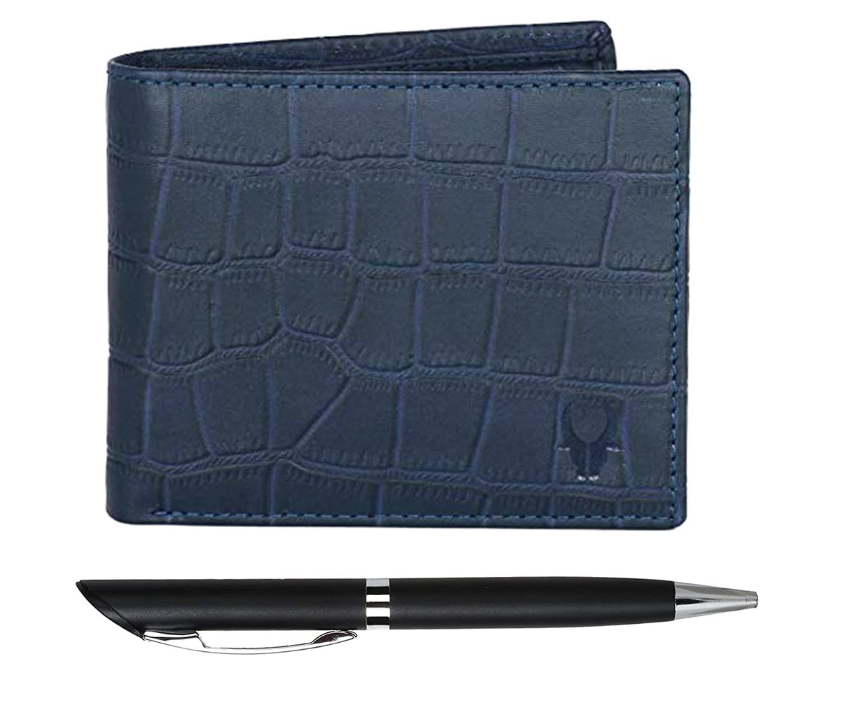 WildHorn® RFID Protected Genuine Leather Wallet & Gift Combo for Men - BLUE CROCO201