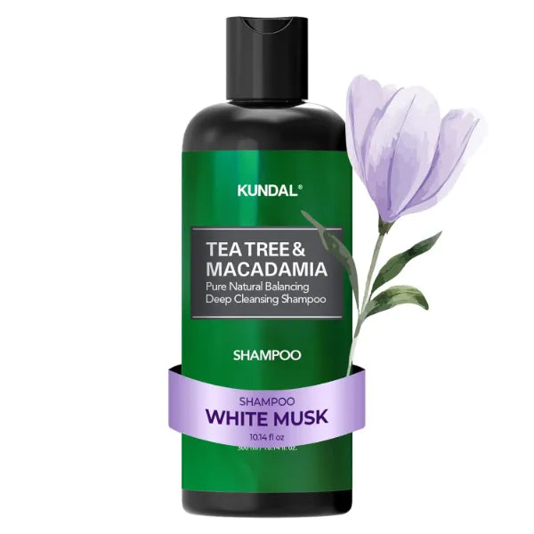 KUNDAL Tea Tree & Macadamia Deep Cleansing Shampoo [White Musk] - Korean Hair Care, Scalp Care, Tea Tree extract, For All hair Types 10.14fl oz (Pack of 1)