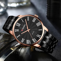 CURREN 8422 Men Quartz Watch Stainless Steel Watche Luxury Business Fashion - BLACK