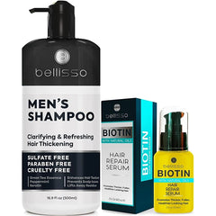 BELLISSO Shampoo for Men and Biotin Hair Thickening Serum for Men and Women