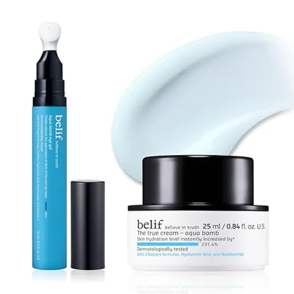 belif Awaken & Glow Duo, Caffeine Infused Eye Gel & Hydrating Moisturizer Brightening & Plumping Korean Skincare