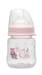 nip Nip, Wide Neck PP Bottle, Round Teat-S, Silicone-Made, With Integrated Anti-Colic Vent, 150 ml, Hug & Kiss Pink