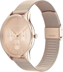 Calvin Klein Timeless Mesh Mf Women's Light Carnation Gold Dial, Ionic Plated Carnation Gold Steel Watch + Calvin Klein Faceted Heart, Women's Stud Earrings