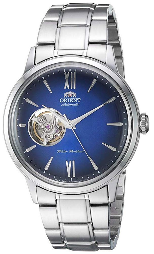 Orient Men's "Helios' Stainless Steel Japanese-Automatic/Hand Winding Open-Heart Display