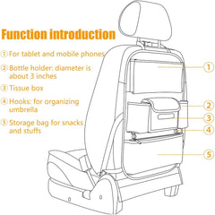 Viaviat Car Seat Organizers Waterproof Backseat Protector with Storage Pocket Large Leather Kick Mats for Kids Pets Automobile SUV Truck (Black, Large Pocket)