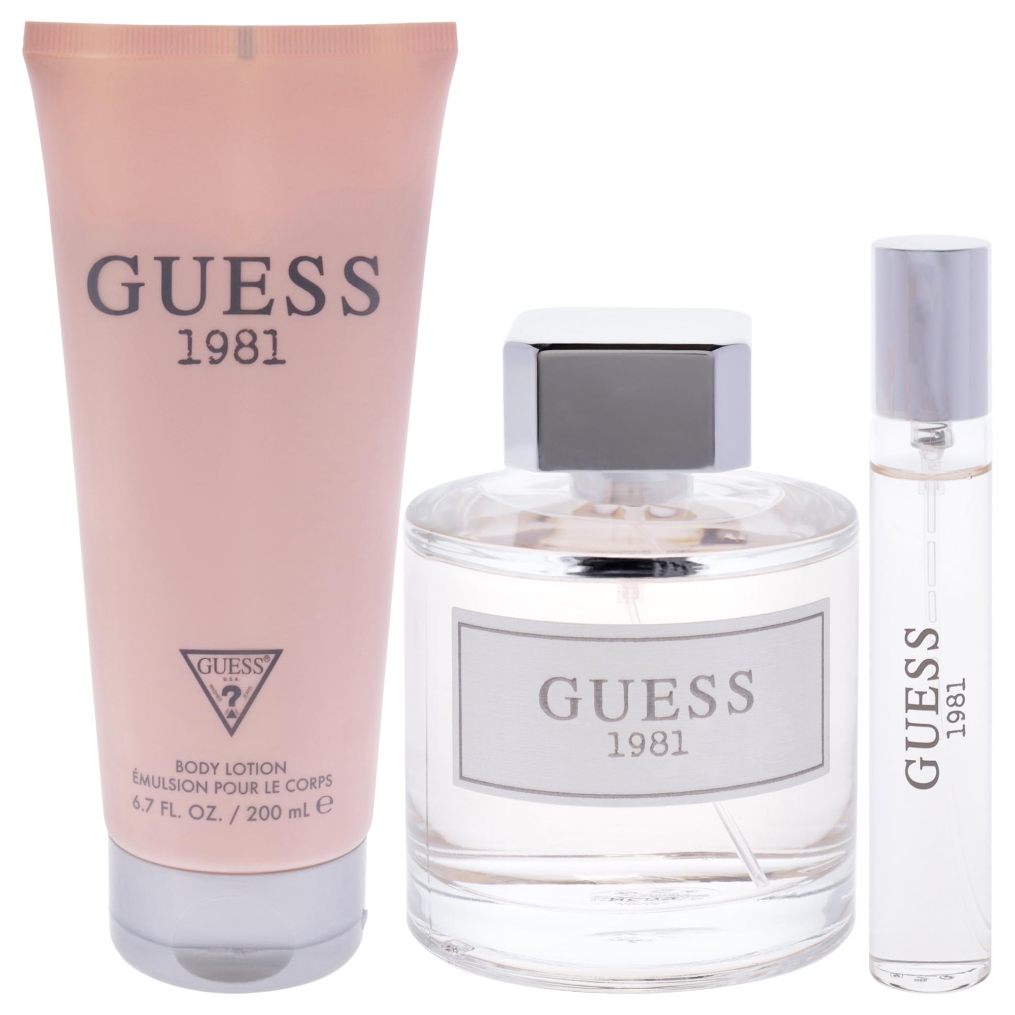 GUESS 1981 Los Angeles for Women Edt 100ml + 15ml Travel Spray + 200 Bl Set 2020, Silver/Navy