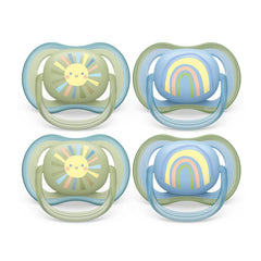 AVENT Philips Ultra Air Pacifier - 4 x Light, Breathable Baby Pacifiers for Babies Aged 0-6 Months, BPA Free with Sterilizer Carry Case (Model SCF085/49)