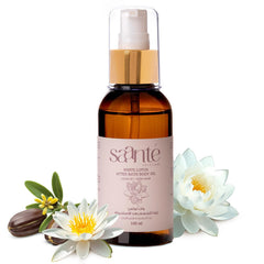 Saante White Lotus Body Oil, Lightweight After Bath, Instantly Absorbs Into Skin, Floral Scent With Jojoba Oil, Soothing Lotus Essential Oil for Fresh, Hydrated Skin Care - 100 ml