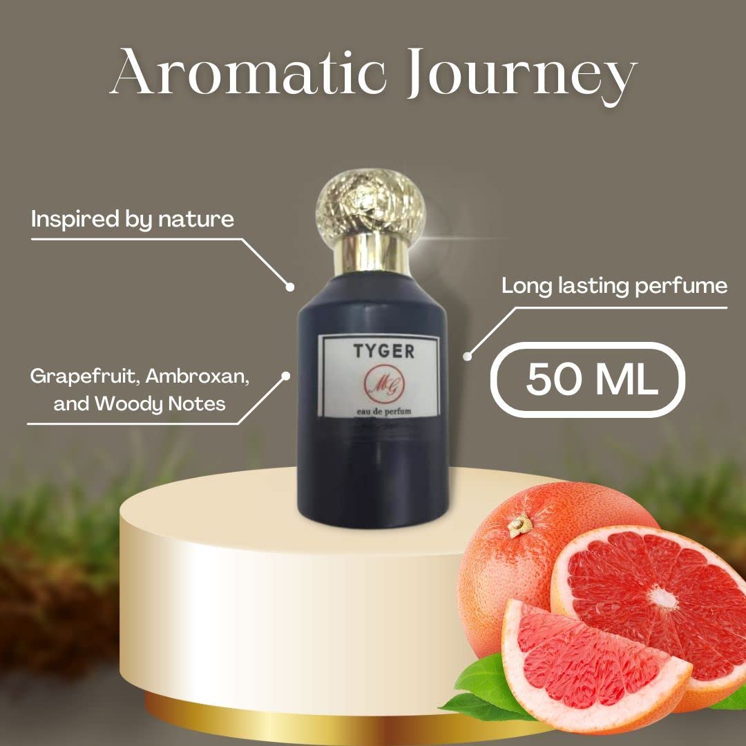 Tyger Eau De Perfum – Vegan, Natural, Gluten and Cruelty Free Perfum - Grapefruit, Ambroxan, Woody Notes – 50 ML