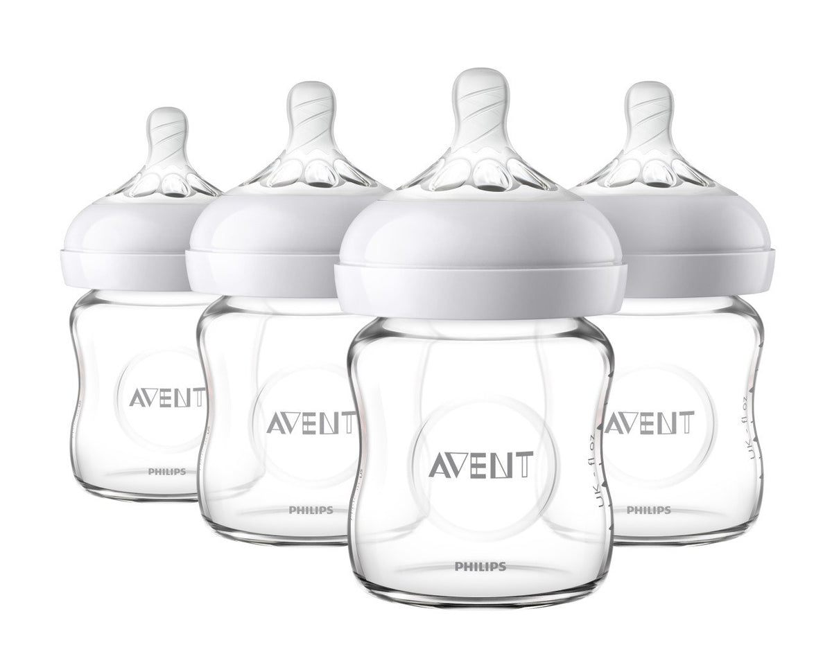 Philips AVENT Natural Glass Baby Bottle, Clear, 4oz, 4pk, SCF701/47