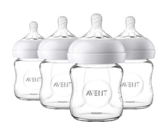 Philips AVENT Natural Glass Baby Bottle, Clear, 4oz, 4pk, SCF701/47