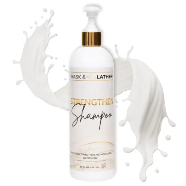 BASK & LATHER Strengthen Hair Shampoo – All-Natural, pH‑Balanced Formula for Hair Growth & Repair, Sulfate‑Free, Silicone‑Free, Paraben‑Free (XL 16 oz)