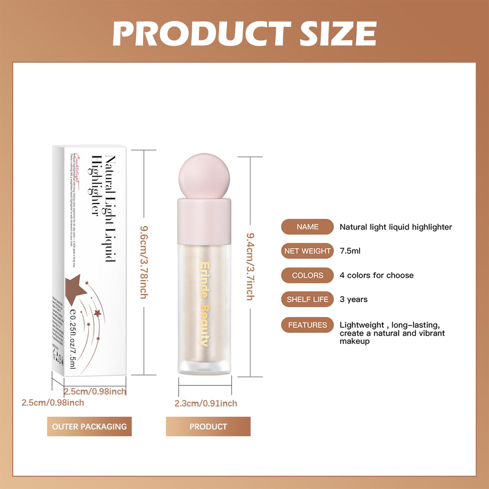 Erinde Liquid Highlighter Makeup, Cream Highlighter, Natural Light Face Highlighter, Brightening Liquid Highlight, Face Body Glow Makeup, Glow Drops Makeup, Highlighter Makeup