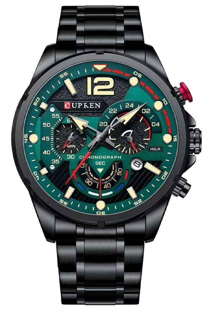 CURREN Chronograph Watches for Mens Military Multi-Function Waterproof Quartz Stainless Steel Watch - Blue