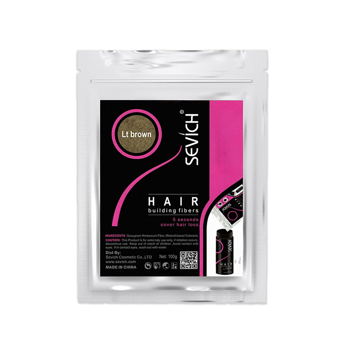 Sevitch (Light Brown) - Hair Fibers - Original Hair Reconstruction Fibers, Natural Keratin Fibers for Thinning Hair, 100g - Light Brown