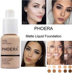 Glamza Phoera Foundation Full Coverage Makeup Set - 24hr Long Lasting Oil Control - Soft Smooth Matte Flawless Concealer Cream - Inc x5 30ml Foundation & Silicone Blender Sponge (104 Buff Beige)