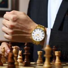 CURREN 8422 Men Quartz Watch Stainless Steel Watche Luxury Business Fashion - GOLD WHITE