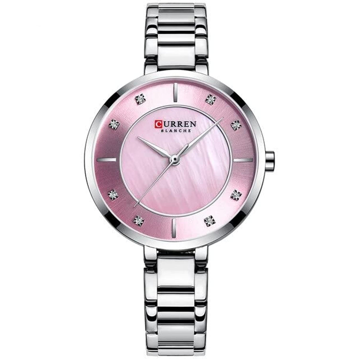 CURREN Ladies Analog Watch Stainless Steel Case Pink Dial Stainless Steel Bracelet