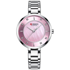 CURREN Ladies Analog Watch Stainless Steel Case Pink Dial Stainless Steel Bracelet