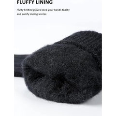 Excefore Thermal Knitted Gloves, Winter Close-Fitting Gloves, Touch-screen Anti-slip Warm Fleece Gloves for Men Women (L) - Black
