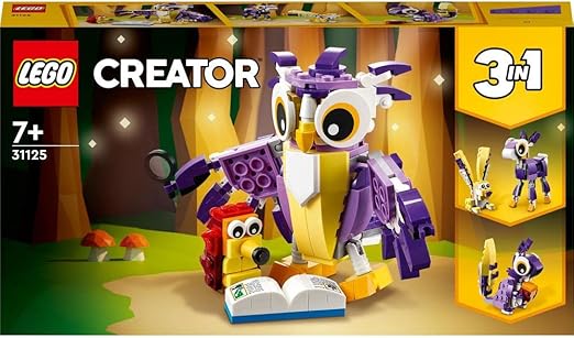 LEGO Creator 3in1 Fantasy Forest Creatures, Woodland Animal Toys Set for Kids - Rabbit to Owl to Squirrel Figures, Gifts for 7 Plus Year Olds 31125