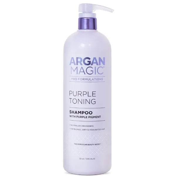 Argan Magic Purple Toning Shampoo Neutralizes Brassiness for Blonde, Grey & Highlighted Hair Infused with Argan Oil Paraben Free 32 Oz