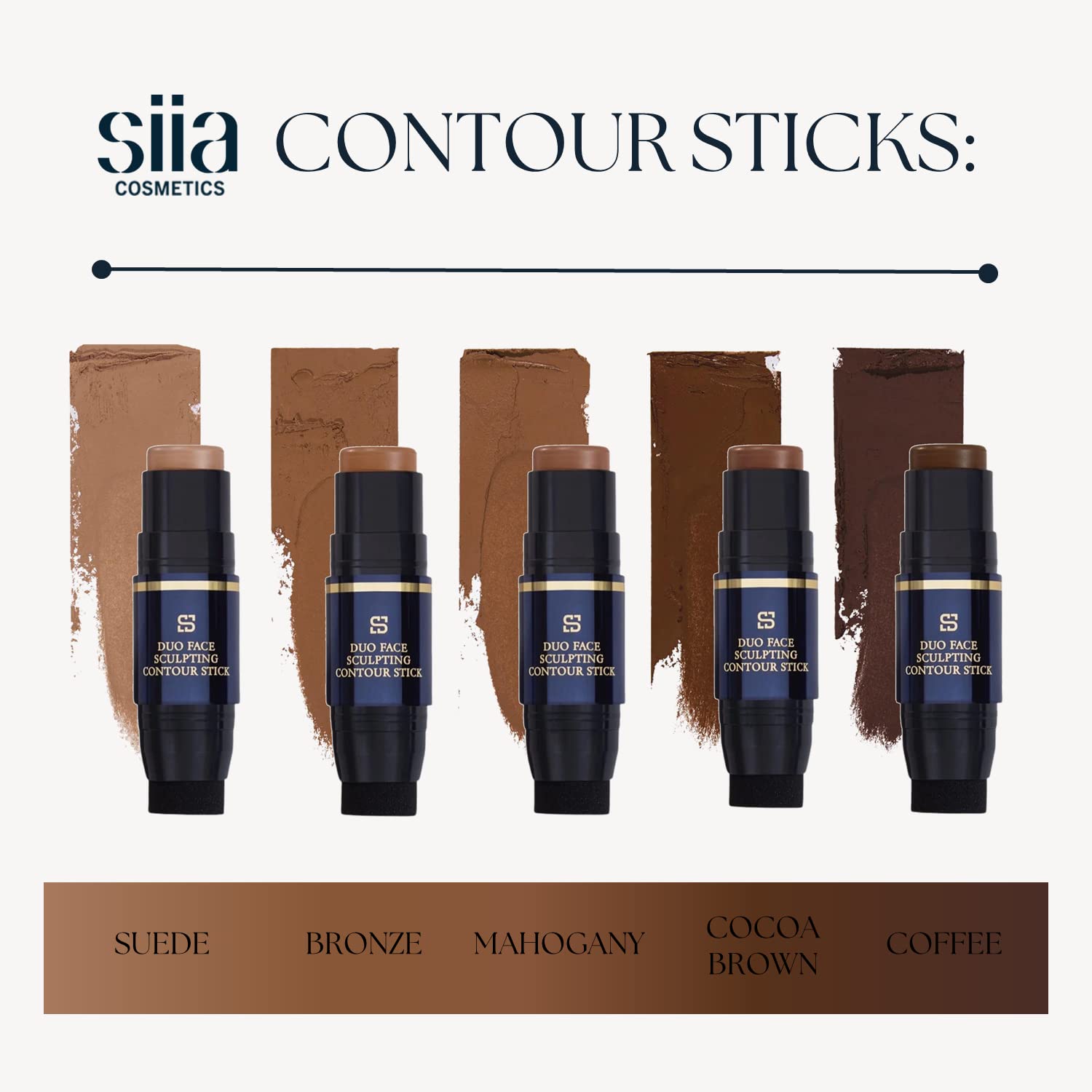 SIIA Cosmetics, Duo Face Sculpting Contour Bronzer Stick, Dual-Use Applicator for Perfect Sculpt & Blend, Natural Finish, .32 Ounce (Mahogany)