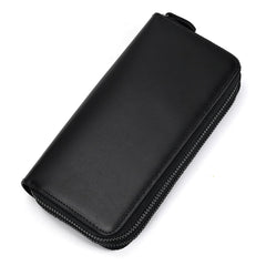 LUUFAN Men's Genuine Leather Long Wallet Chain Wallet Card holder Wallet with Coin Pocket - Black