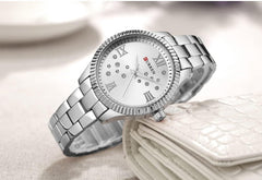 CURREN Watch 9009 Women's Quartz Watch Designer Crystal Wristwatch Ladies Watch (with Original Box) - SILVER
