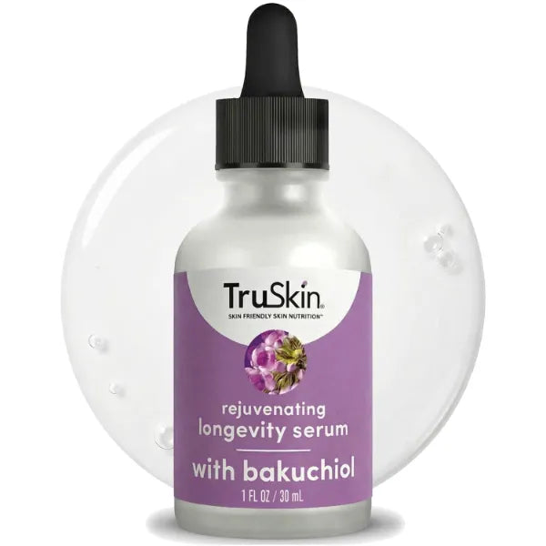 TruSkin Longevity Bakuchiol Serum – Rejuvenating Face Serum with Lingonberry Stem Cells & Snow Algae – Healthy Aging Gentle Retinol Alternative – Improves Appearance of Wrinkles, 1 fl oz