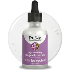 TruSkin Longevity Bakuchiol Serum – Rejuvenating Face Serum with Lingonberry Stem Cells & Snow Algae – Healthy Aging Gentle Retinol Alternative – Improves Appearance of Wrinkles, 1 fl oz