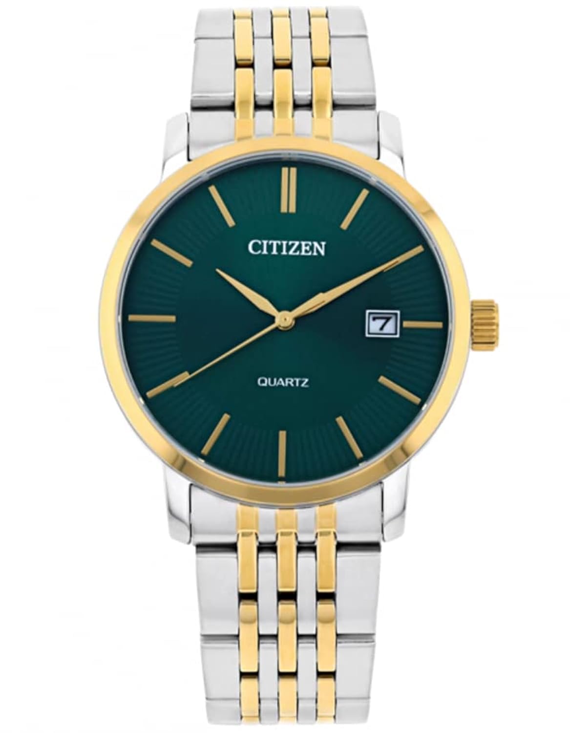 CITIZEN DZ0044-50X Quartz Analog Green Dial Two-Tone Stainless Steel Men's Watch, Multicolored, bracelet