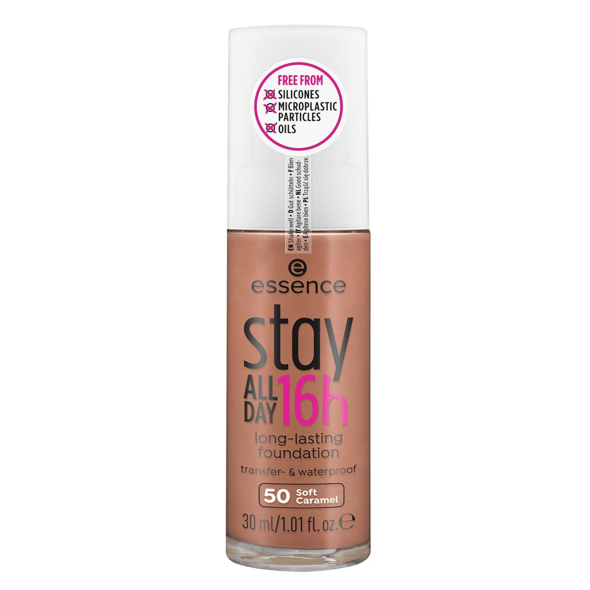 essence stay All Day 16h Long-Lasting Foundation, No. 50, Nude, Long-Lasting, Matte, for Blemished Skin, Vegan, Oil-Free, Waterproof, Perfume Free, Pack of 1 (30 ml)