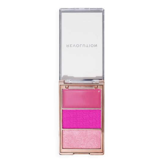 Revolution, Blush Icon Palette, Cream & Pressed Powder Blusher, Highly Pigmented, Face Palette, Vegan & Cruelty-Free, 3 Shades, Hot Pink Flag